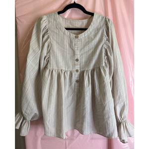 BIBI Sample Beige Striped Long Sleeve Blouse Size S